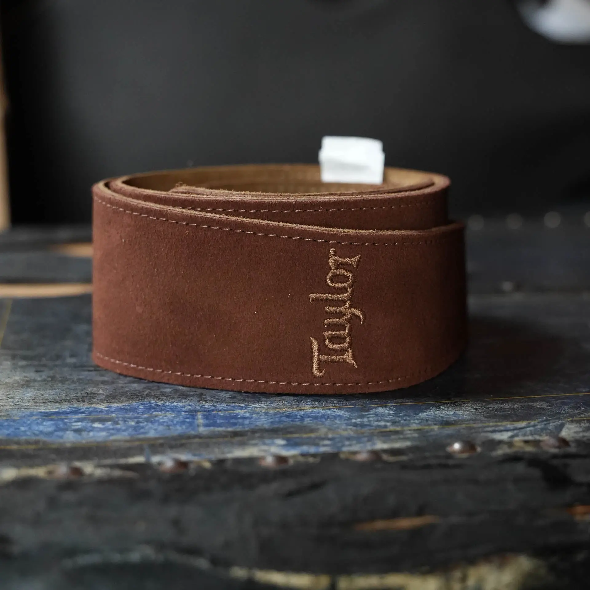 Taylor 2.5" Embroidered Suede Guitar Strap, Chocolate