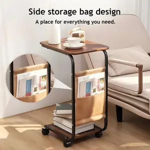 Wheeled Double-Layer Storage C-Shape Table - Sturdy Metal Frame, 360° Rotatable Wheels, Space-Saving, Easy-to-Move Indoor Furniture for Living Room Sofa Side, Coffee Table, Bedside Use, Room Decor, Storage Organization