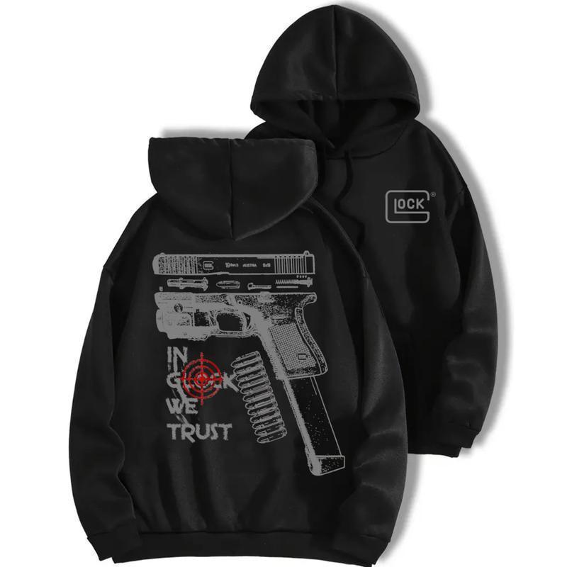 fall outfits In Glock We Trust Standard size Black Hoodie with Multicolor Design for Men and Women Classic Fit Menswear, Casual Top for Unisex Womenswear Sweatshirtshoodies men  hoodie bleach  design red bull  jumper jujutsu  kaisen  merch