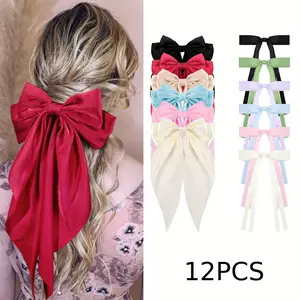 [Chic Butterfly Bow Hair Clips] 12pcs Chic Butterfly Bow Hair Clips with Long Tassels - Stylish Ponytail Holders for Women, Perfect for Parties & Events