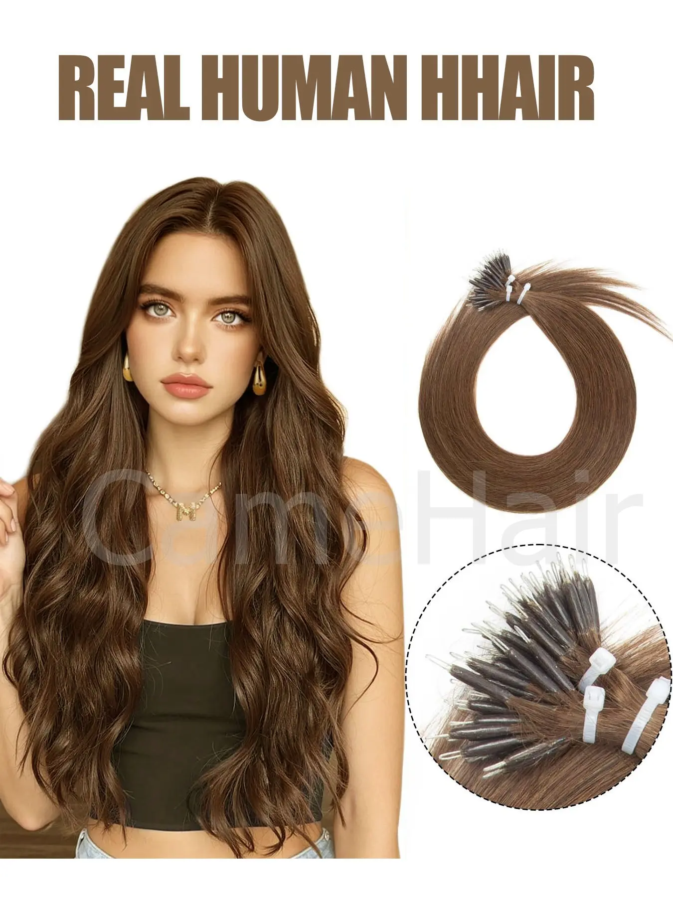 50Pcs 30G Per Pack Hair Extension Hair Weft Nano Ring Hair Extensions Human Hair, Glueless Virgin Hair, Nano Tip Remy Hair Extensions Real Human Hair Nano Loop Hair Extension for Women darkest brown jet black and blonde for Halloween Christmas party