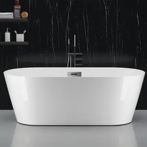 GARVEE Discover the GARVEE Freestanding Bathtub, a contemporary soaking tub crafted from marine acrylic, featuring a sleek chrome overflow and drain. Perfect for modern bathrooms, this 59" tub combines style and comfort.