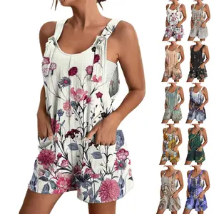 Plus Size Summer Outfit Summer New Casual Printed V-neck Sling Pocket Jumpsuit V-Neck Overall Jumpsuit with Pockets Casual Slim Workout Two-Piece Set Casual Sleeveless Tank & Loose Pants Set Cute Bear Print Two Piece Set