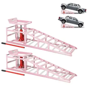 Two sets of heavy-duty hydraulic vehicle lifting ramps with a capacity of 11050 pounds (5 tons), low profile steel, adjustable height lifting (9.4-13.34 inches), oil change and garage maintenance service ramps