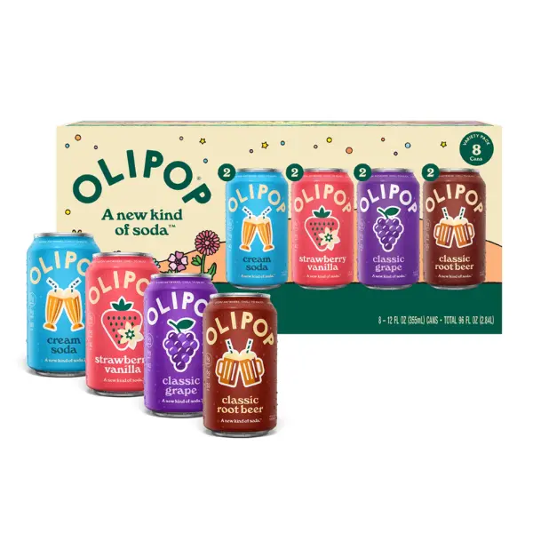 OLIPOP 6g Fiber Prebiotic Soda Variety Pack – 12 fl oz Cans, 8 Pack, Shelf Stable