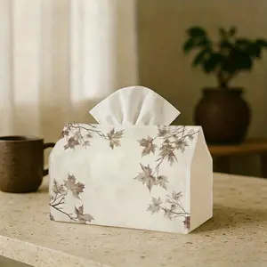 Maple Leaf Leather Tissue Box Cover | Custom Pattern & Size | Waterproof PU Leather | Home Decor & Storage | For Bathroom, Bedroom, Office | 1PC