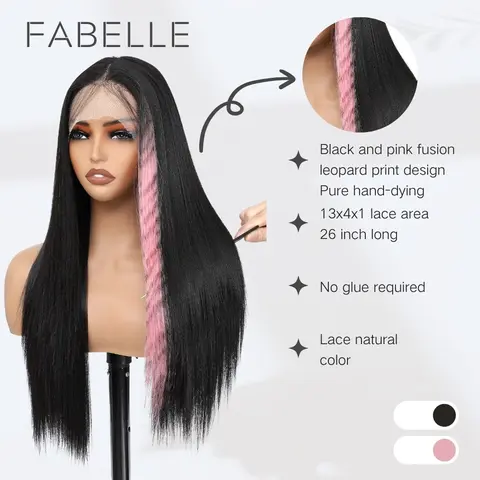 FABÉLLE Straight Wig 26inch Middle Part T Part Lace Front Glueless Wig 13×4×1 Frontal Pre Plucked Heat Resistant Synthetic Lace Front Wig Beginner Friendly Easy to Wear Maintain for Daily Use