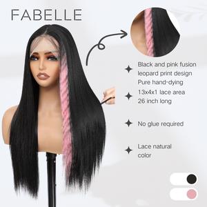 FABÉLLE Straight Wig 26inch 13×4×1 Middle Part Lace Glueless Wig Pre Plucked Synthetic Lace Front Wig Beginner Friendly Easy to Maintain