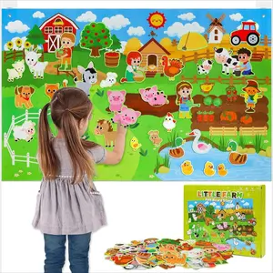 P-ITC0118   Farm Animals Felt Story Board Set 41PCS Preschool Farmhouse Barnyard Theme Busy Board Story Set Storytelling Early Learning Interactive Play Kit Wall Hanging for Toddlers Kids Children