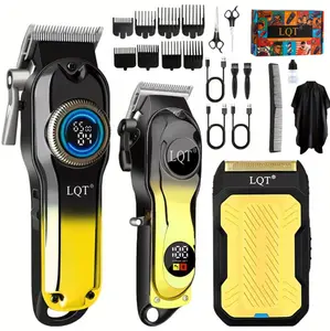 LQT 3-in-1 Professional Barber Kit Cordless Hair Clipper Detail Trimmer Foil Shaver Set for Men Home Grooming with LED Display USB Rechargeable 180 Minutes Runtime Gradient Design Complete Accessory Set Included