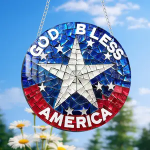 God Bless America Mosaic Sign Patriotic Decor with Stars and Stripes Design for Home and Garden Unique Mosaic Art for Home Decor and Garden Accent