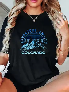 100% Cotton Unisex Colorado Retro Vintage Mountain Outdoors State Graphic Round Neck Short Sleeve T-Shirt Women's Men Graphic Tee