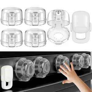 Stove Knob Safety Covers for Child (5 + 1 Pack) Upgraded Universal Size Press Gas Stove Knob Covers with Adhesive Heat-Resistant Childproof Oven Locks for Kids and Pets (Clear)