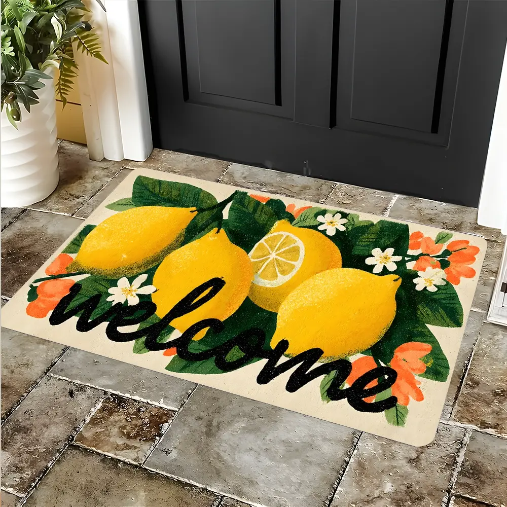 Fresh Lemon "Welcome" Design Entrance Rug, High-end Design Highly Absorbent Floor Mats, Anti-slip Quick drying Soft Carpets, Suitable for Multi-scenario, Indoor Outdoor Entrance Carpet Home Decor, Gifts for Friends