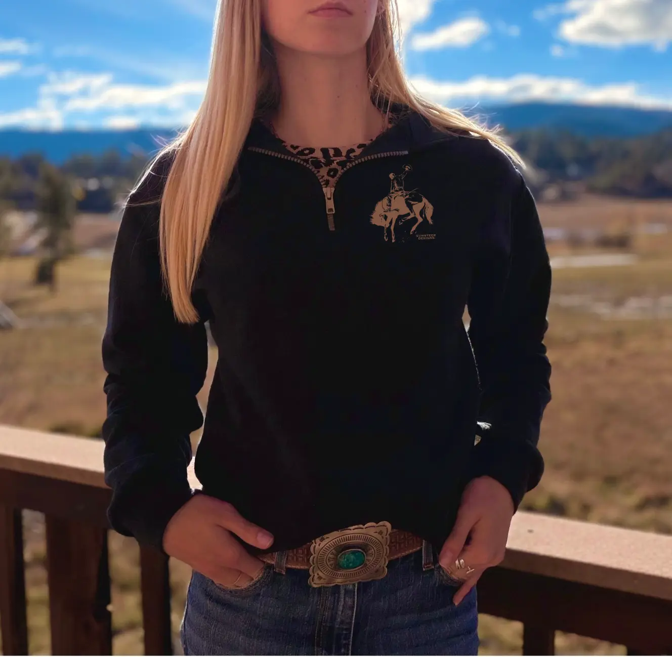 Bucking Bronc 1/4 Zip - Black