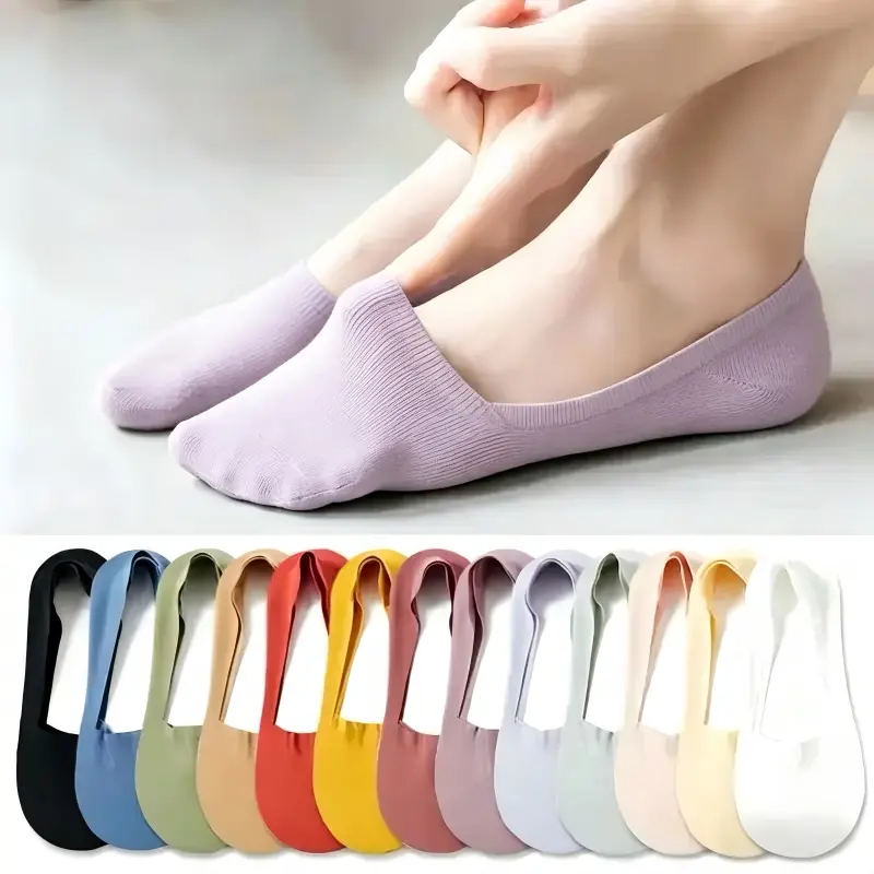 10-Pack Women's Invisible Socks—Breathable cotton, seamless silk-like texture, silicone anti-slip grip, breathable and moisture-wicking—a must-have staple for women in spring and summer