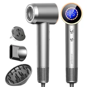 Dual-Voltage Travel Hair Dryer with Diffuser High-Speed Ionic Technology for Women Fast Drying Low Noise Lightweight Heat Damage-Free Worldwide Compatible 110V-120V/220V-240V Gray Storage