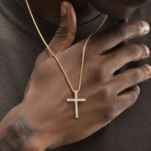 2025 New Style,A versatile and fashionable silver and golden cross necklace inlaid with diamonds, a hip-hop pendant full of diamonds, a collarbone chain for women. Luxurious & Shining.