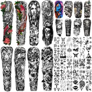 46 Sheets Full Arm Temporary Tattoos For Men and Women(L22.8”xW7”), Lion Dragon Clock Flower Skeleton Scorpion Tattoos for Teens, Forearm Shoulder Temp Waterproof Fake Tattoo Stickers