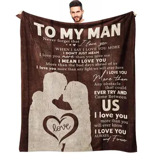 To My Man Blanket 60" x 50", Valentines Day Gifts for Boyfriend/ Him/Husband/Fiance,Men's Bday Gift from Girlfriend, I Love You Gifts for Him、suitable for  Couch Sofa Bed,  Home Decor、Ultra-Soft, Lightweight,  Multiple sizes