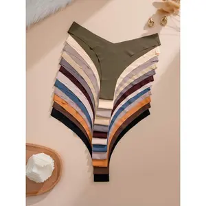 Women's 12pcs Solid Color Drop Waist Thong, Soft Comfy Breathable Seamless Panty for Daily Wear, Underwear for All Seasons