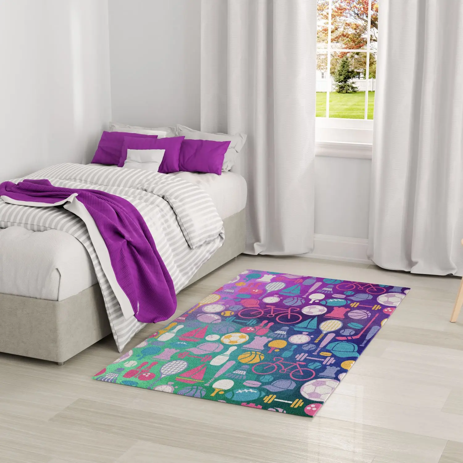 Nourison Imagination Sports Kids’ Area Rug - Machine-Washable, Racket-Safe, Non-Slip, Playful Sports Balls Print, for Kid Room, Playrooms, Indoor Use, Playful Pattern Area Rugs