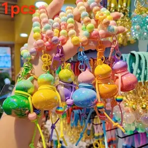 1 Super Fire Rainbow Beaded Gourd Keychain! Gradual colorful pendant student party girlfriends with mobile phone ornaments dopamine gourd beaded keychain girl pericardium bag pendant.