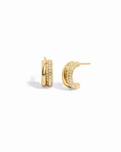 Sami Jewels Pavé Double Hoop Earrings, Mini Hoop Earrings, Huggie Hoop, 925 Sterling Silver, 14K Gold Plated,  Small Hoop Earring Set, CZ Huggie Earrings, Double Band Hoop Earrings, Hypoallergenic & Nickel-free, Jewelry Gift