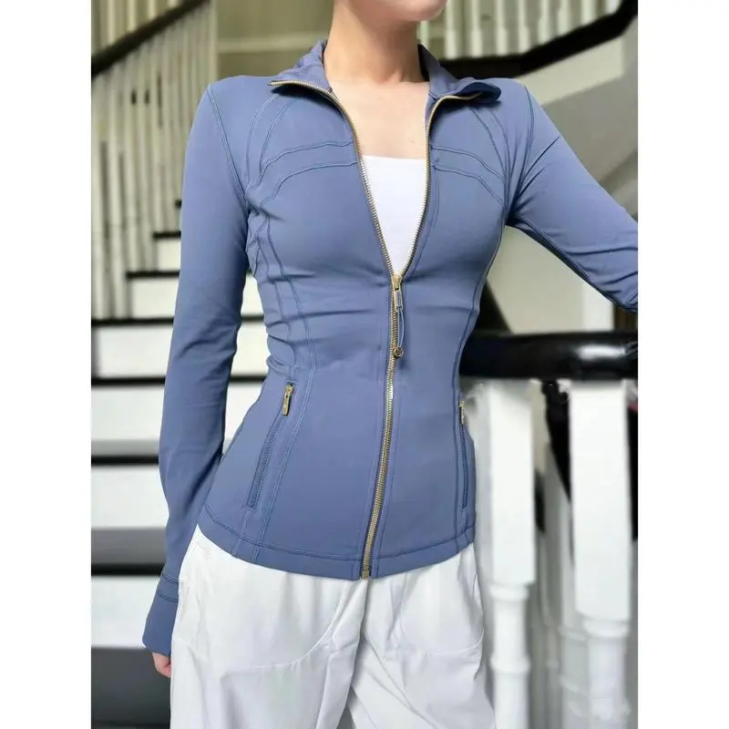 Women's Stand Collar Yoga Jacket, Zipper Gym Workout Long Sleeve Top, Casual Sporty Style, Perfect for Fitness & Training