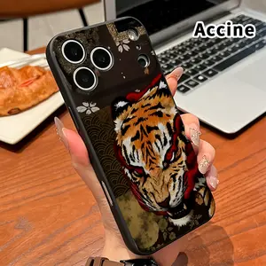Tiger's Fiery Gaze Pattern Straight Edge Phone Case Soft Phone Case for iPhone 17 16 Pro Max 15 Plus 14 13 12 11 Air XR E XS Plus Shockproof Drop Protection Rugged Durable Silicone Cover