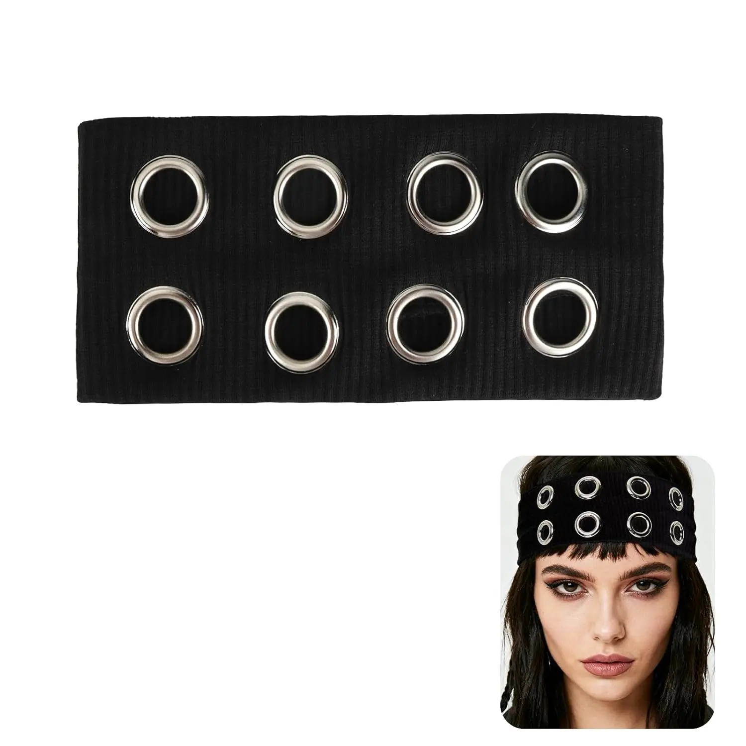 Women's Metallic Stretch Grommet Headband, 1Pcs Hip-Hop Punk Style Hollowed-Out Air Eye Headband for Dark Rock Music Festivals (Festive & Party Supplies), Headbands