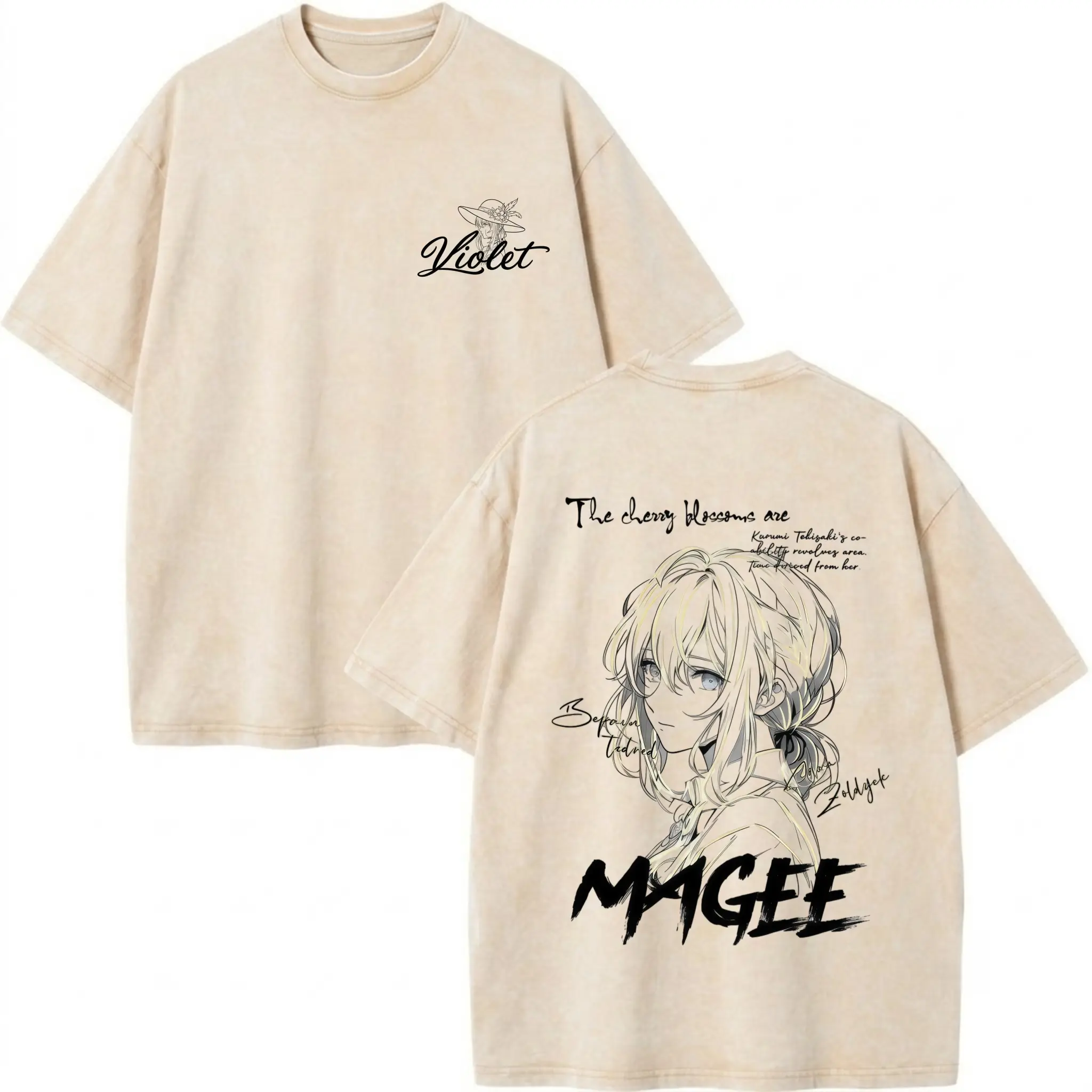 Vintage Acid Wash Anime Violet Evergarden Graphic Tee, 100% Breathable Cotton Oversized Crewneck T-Shirt for Men & Women (S-3XL)