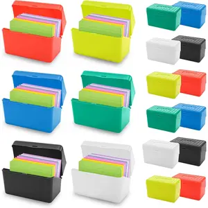 12 Pack 3x5 Index Card Boxes, Plastic Card Holders Organizer for Business Cards, Recipe, Notecard and Flash Cards, 6 Bright Colors Card Holder Box for Study Office Kitchen