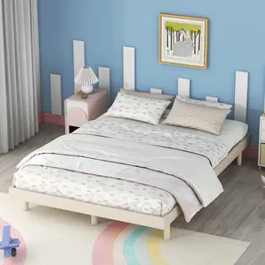 Twin/Full/Queen Size Platform Bed Frame, Floating Wood Bed Frame with Support Slat for Bedroom, Dormitory, No Box Spring Needed, Walnut/Gray/White Washed tatami bed frame