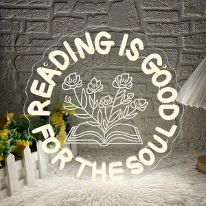 "Reading is good for the soul" Warm White LED Neon Sign, LED Neon Lights — Wall-Mountable, USB-Powered. A Perfect Gift for Book Lovers; Ideal Decor for Reading Days, Book Parties, Bookstores, Libraries, and Classrooms.