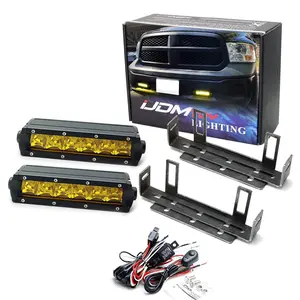 iJDMTOY Selective Yellow Mini-SR LED Fog Light Kit For 2011-18 Dodge RAM 1500, (2) yellow lens 30W High Power LED Lightbars, Tow Hook Opening Area Brackets & On/Off Switch Wiring Kit