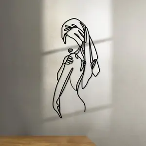 Creative Line Design Iron Wall Art Decor of Headscarf Girl for Indoor Outdoor Living Room Bedroom Corridor Wall Art Decoration