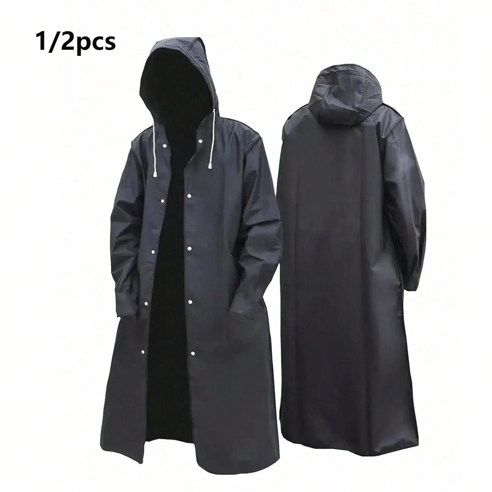 1/2pcs Unisex Long Eva Raincoat, Thick Waterproof Rainproof Hooded Jacket, Waterproof Clothes, Windproof Quick-Dry Breathable, Ideal for Cycling Hiking Outdoor Adventure, Rainy Season, Rainy Days