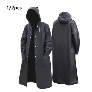 1/2pcs Unisex Long Eva Raincoat, Thick Waterproof Rainproof Hooded Jacket, Windproof Quick-Dry Breathable, Ideal for Cycling Hiking Outdoor Adventure