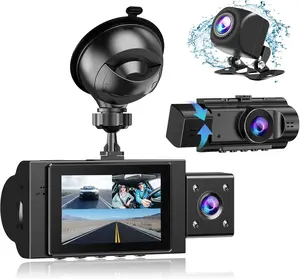 3 Channel Dash Cam Front and Rear Inside,1080P Three Way Triple Dash Camera for Cars with Wide Angle,4IR Night Vision, Car Camera Uber Loop Recording,G-Sensor,Parking Monitor,24 Hours Recording