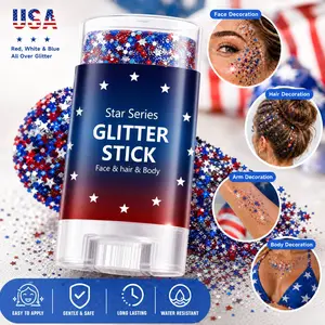 Self-Adhesive Glitter Stick | Red, White & Blue Patriotic Body Makeup for 4th of July, Independence Day Sparkle | Summer Vibes Festival Party Glitter | Waterproof Long-Lasting Shine for Sports, Games & Holiday Gifts – Summer Wins