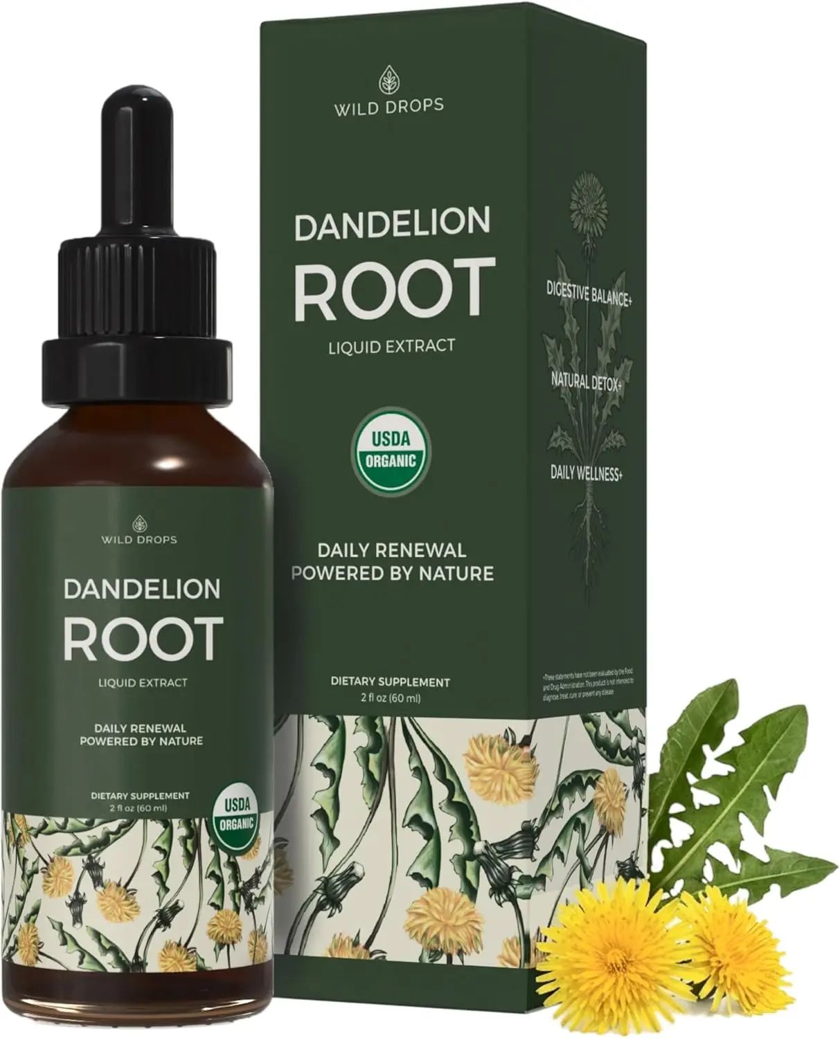 USDA Organic Dandelion Root Extract Tincture, Liver Health Supplement for Liver Detox and Cleanse, USA Sourced and Manufactured, Alcohol-Free, 2 fl oz, (1 Month Supply)