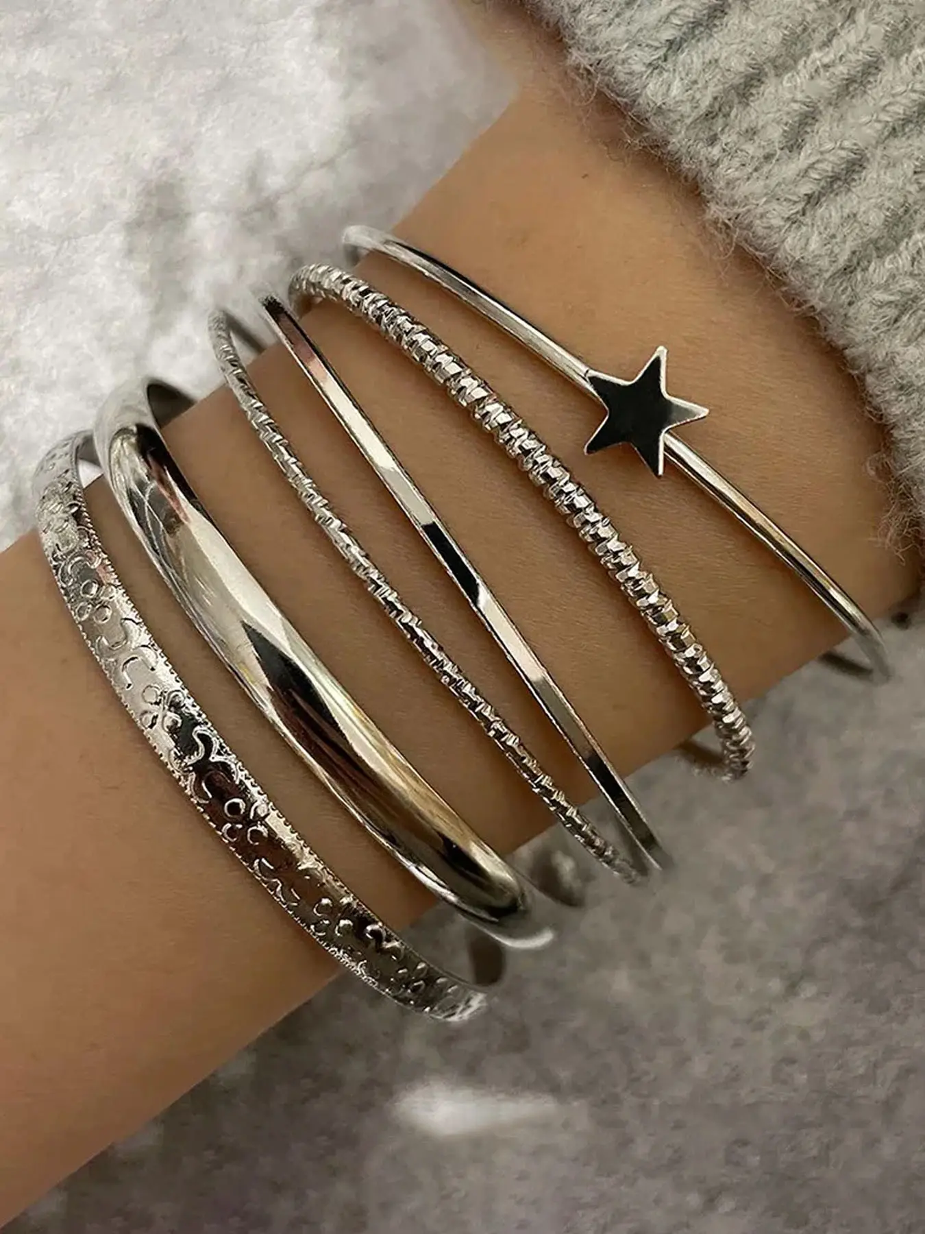 Vintage Star Design Bracelet Set, Stackable Bracelet, Stackable Cuff Bracelet, Women's Casual Party Jewelry, Simple Style Multi-Layered Accessory, Perfect Gift Idea