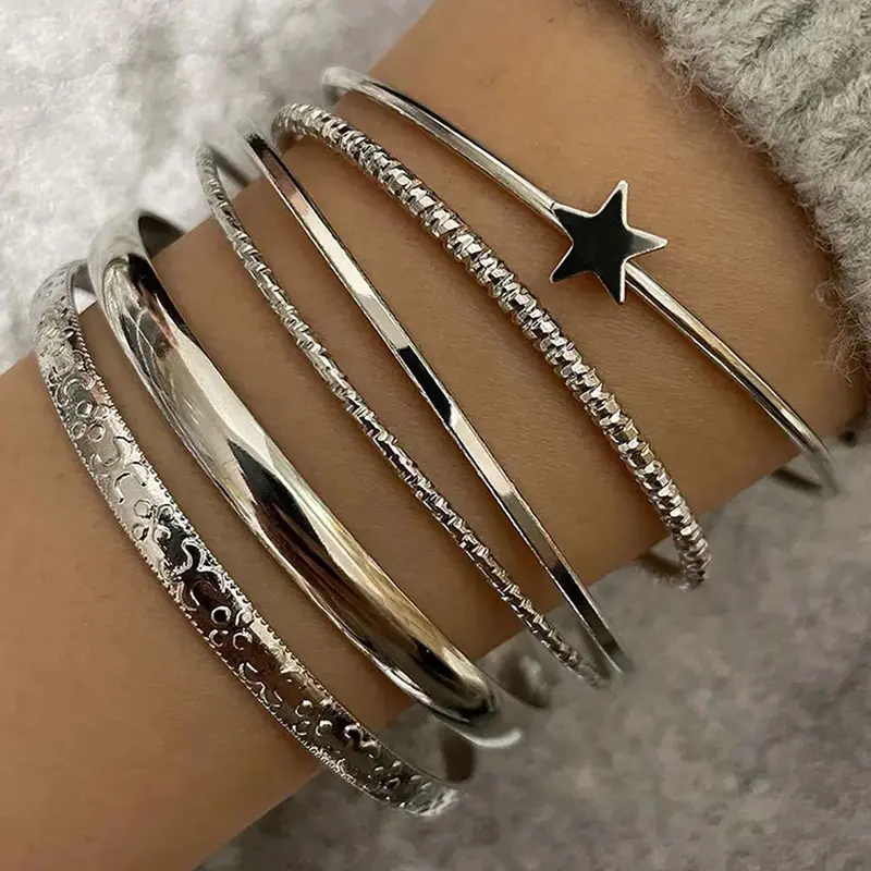 Vintage Star Design Bracelet Set, Stackable Bracelet, Bracelets Stack, Women's Casual Party Jewelry, Simple Style Multi-Layered Accessory, Perfect Gift Idea