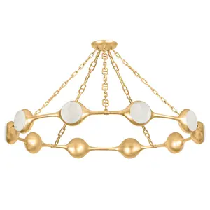 Riviere Large Chandelier with Vintage Gold Leaf Finish and Ice Onyx Accents, LED Powered