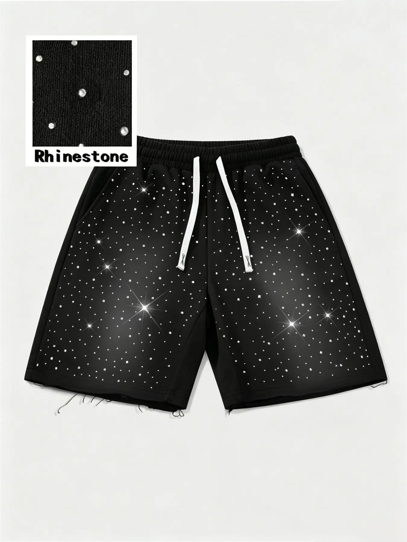 Men's Casual Sport Drawstring Shorts, Full Rhinestone Design, Regular Fit, Graphic Shorts for Summer Daily Wear and Outdoor Activities