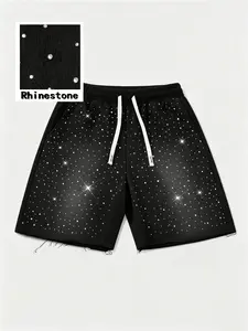 Men's Casual Sport Drawstring Shorts, Full Rhinestone Design, Regular Fit, Perfect for Summer Daily Wear and Outdoor Activities