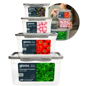 Giotto FreshStack 4-Piece Rectangular Food Storage Container Set with Lids and lock – 17oz, 30oz, 74.5oz, 149oz