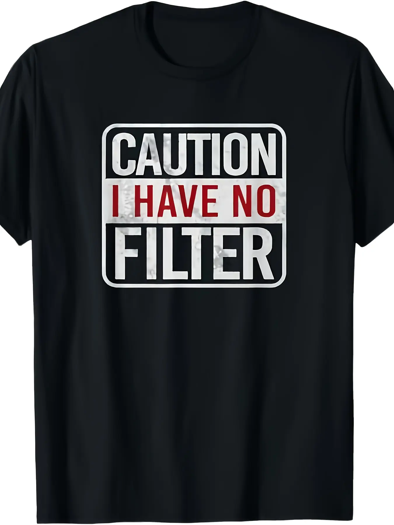 ' Funny  Caution I Have No Filter  Sarcastic T-Shirt - Heavyweight 100% Cotton Retro Bold Text Tee with Warning Label Graphic, Crew Neck Casual & Gym Wear, Machine Washable Suitable for Everyday