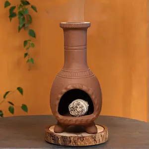 BOOXMIMI Handmade Terracotta Palo Santo Holder Burner - Mexican Style Chiminea Design for Smudging, Meditation & Wiccan Altar Rituals, Negative Energy Cleansing, Incense Dish with Ventilation Holes